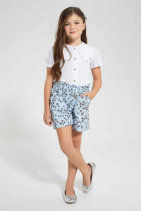 Redtag-Assorted-Girls-Aop-Short-Casual-Shorts-Girls-2 to 8 Years
