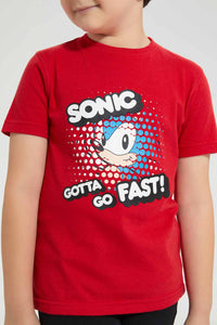 Redtag-Red-Sonic-T-Shirt-Character-T-Shirts-Boys-2 to 8 Years