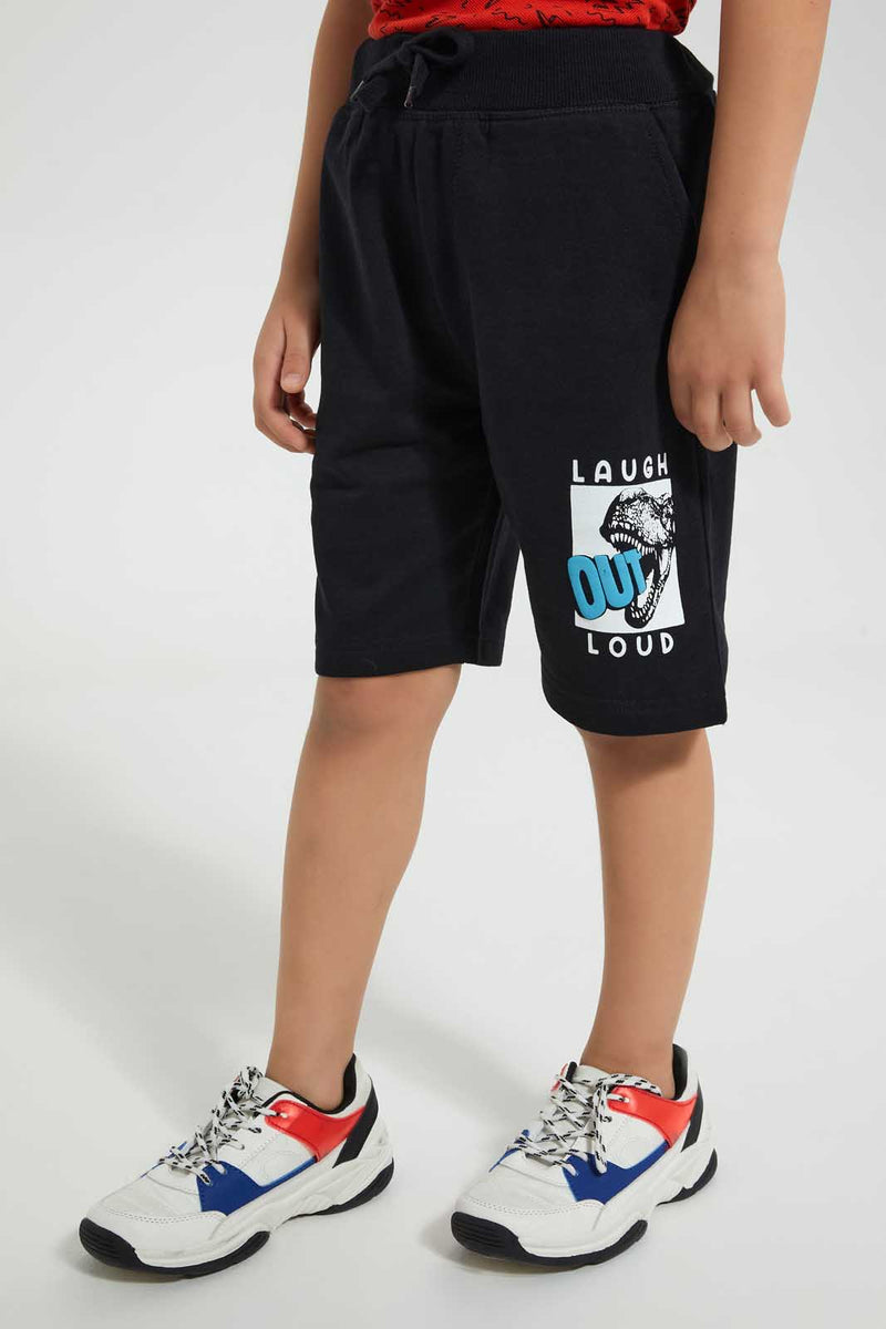 Redtag-Black-Print-Short-Active-Shorts-Boys-2 to 8 Years