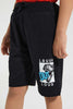 Redtag-Black-Print-Short-Active-Shorts-Boys-2 to 8 Years