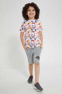 Redtag-Grey-Marl-Print-Short-Active-Shorts-Boys-2 to 8 Years