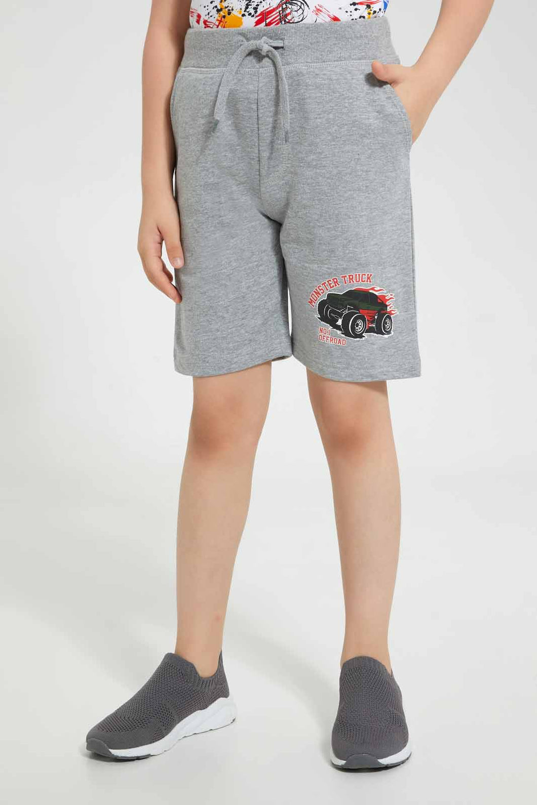 Redtag-Grey-Marl-Print-Short-Active-Shorts-Boys-2 to 8 Years