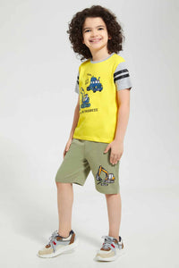 Redtag-Olive-Print-Short-Active-Shorts-Boys-2 to 8 Years