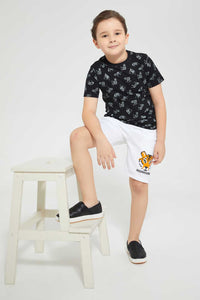 Redtag-White-Print-Short-Active-Shorts-Boys-2 to 8 Years