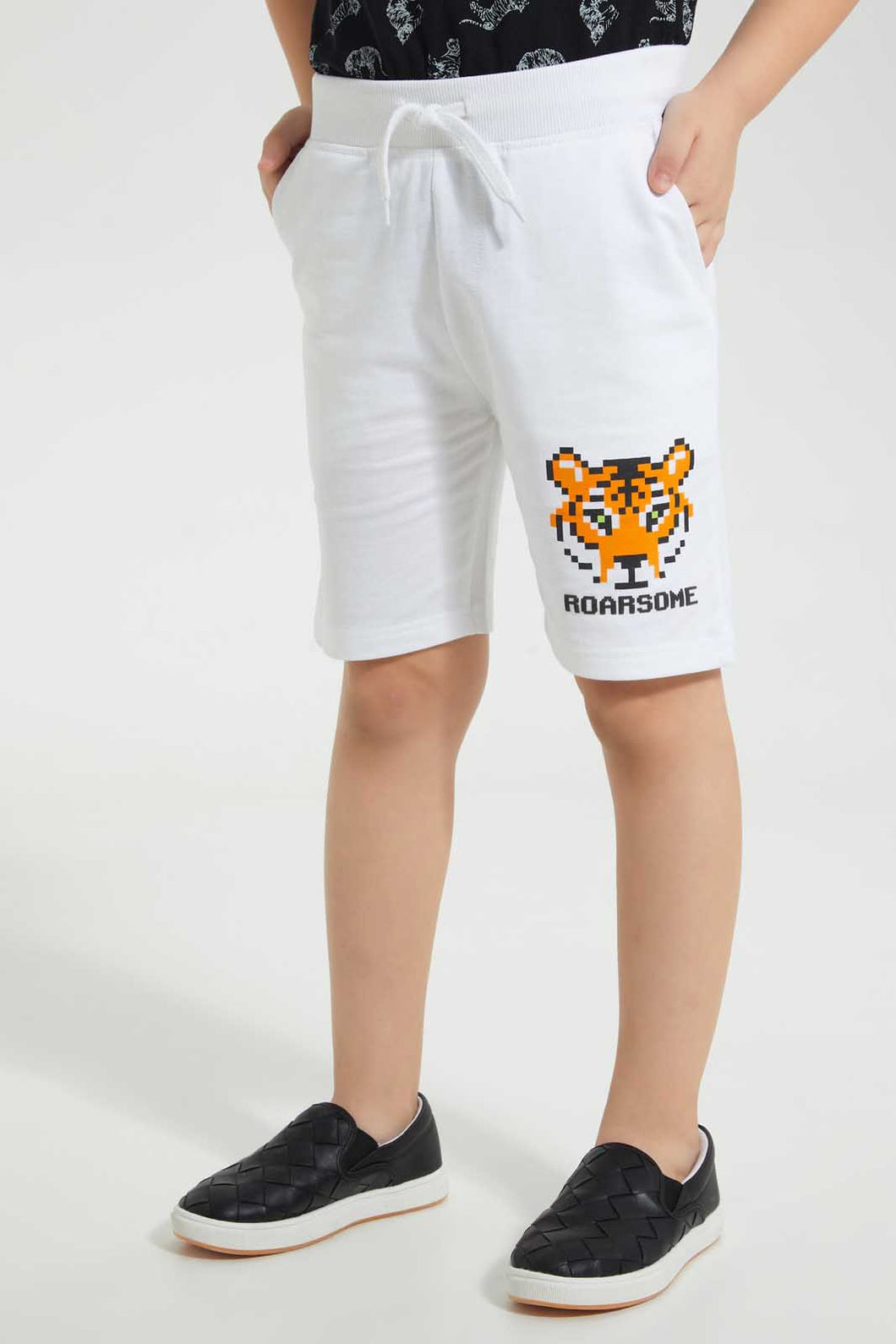 Redtag-White-Print-Short-Active-Shorts-Boys-2 to 8 Years