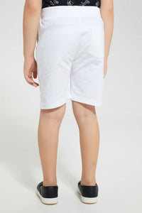 Redtag-White-Print-Short-Active-Shorts-Boys-2 to 8 Years