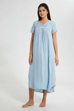 Load image into Gallery viewer, Redtag-Navy-Plain-Nightgown-With-Embroidery-Nightgowns-Women&#39;s-
