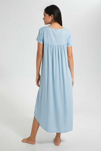 Redtag-Navy-Plain-Nightgown-With-Embroidery-Nightgowns-Women's-