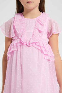 Redtag-Pale-Pink-Frill-Dobby-Dress-Dresses-Girls-2 to 8 Years