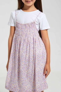 Redtag-Assorted--Aop-T-Shirt-&-Dress-Set-Dresses-Girls-2 to 8 Years