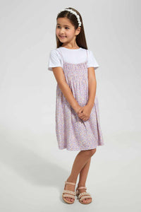 Redtag-Assorted--Aop-T-Shirt-&-Dress-Set-Dresses-Girls-2 to 8 Years