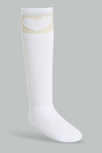 Redtag-White-Pair-Knee-High-Socks-Full-Length-Socks-Girls-2 to 8 Years