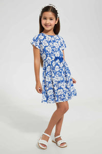 Redtag-Blue-Printed-Dress-Dresses-Girls-2 to 8 Years