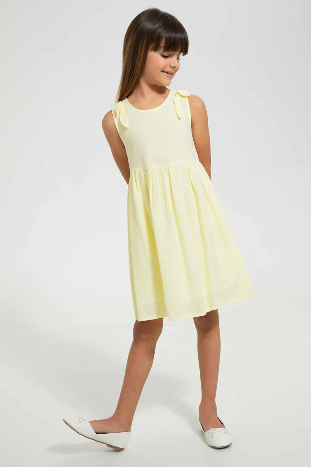 Redtag-Yellow-Printed-Dress-Dresses-Girls-2 to 8 Years