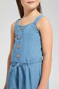 Redtag-Blue-Denim-Jump-Suit-With-Belt-Category:Jumpsuits,-Colour:Blue,-Filter:Girls-(2-to-8-Yrs),-Girls-Jumpsuits,-New-In,-New-In-GIR,-Non-Sale,-S22D,-Section:Kidswear-Girls-