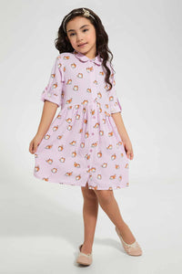 Redtag-Pink-Shirt-Dress-Dresses-Girls-2 to 8 Years