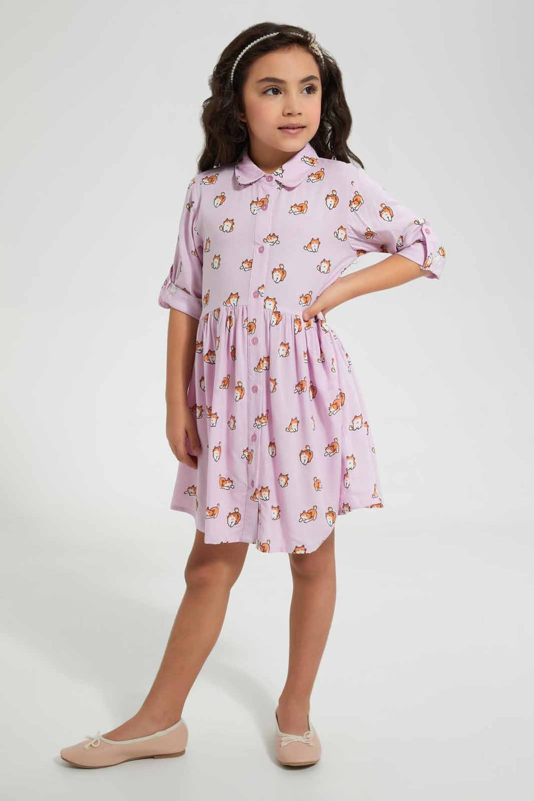 Redtag-Pink-Shirt-Dress-Dresses-Girls-2 to 8 Years