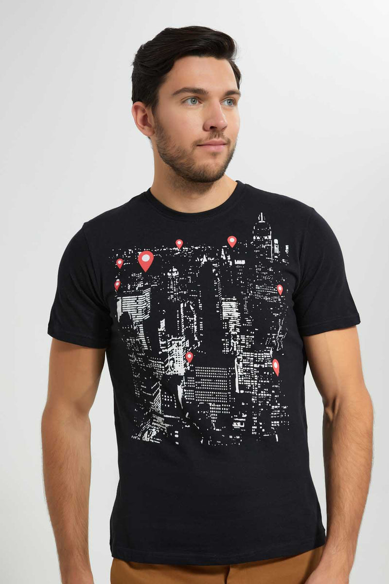 Redtag-Black-Graphic-T-Shirt-Graphic-T-Shirts-Men's-