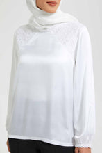 Load image into Gallery viewer, Redtag-White-Blouse-Long-Sleeve-With-Front-And-Sleeve-Open-Lace-Blouses-Women&#39;s-
