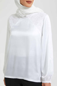 Redtag-White-Blouse-Long-Sleeve-With-Front-And-Sleeve-Open-Lace-Blouses-Women's-