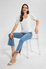 Load image into Gallery viewer, Redtag-Ivory-Top-With-Embroidered-Lace-Sleeves-Category:Tops,-Colour:Ivory,-Filter:Women&#39;s-Clothing,-New-In,-New-In-Women,-Non-Sale,-S22D,-Section:Women,-Women-Tops-Women&#39;s-
