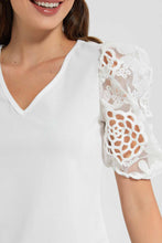 Load image into Gallery viewer, Redtag-Ivory-Top-With-Embroidered-Lace-Sleeves-Category:Tops,-Colour:Ivory,-Filter:Women&#39;s-Clothing,-New-In,-New-In-Women,-Non-Sale,-S22D,-Section:Women,-Women-Tops-Women&#39;s-
