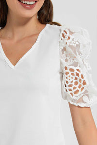 Redtag-Ivory-Top-With-Embroidered-Lace-Sleeves-Category:Tops,-Colour:Ivory,-Filter:Women's-Clothing,-New-In,-New-In-Women,-Non-Sale,-S22D,-Section:Women,-Women-Tops-Women's-