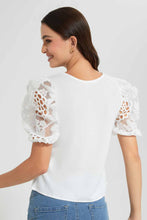 Load image into Gallery viewer, Redtag-Ivory-Top-With-Embroidered-Lace-Sleeves-Category:Tops,-Colour:Ivory,-Filter:Women&#39;s-Clothing,-New-In,-New-In-Women,-Non-Sale,-S22D,-Section:Women,-Women-Tops-Women&#39;s-
