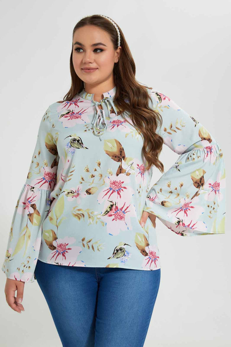 Redtag-Mint-Floral-Printed-Blouse-Long-Sleeve-Blouses-Women's-