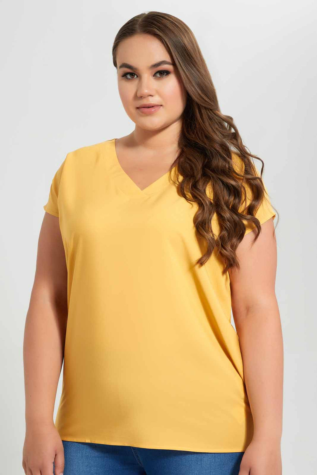 Redtag-Yellow-V-Neck-Blouse-Blouses-Women's-