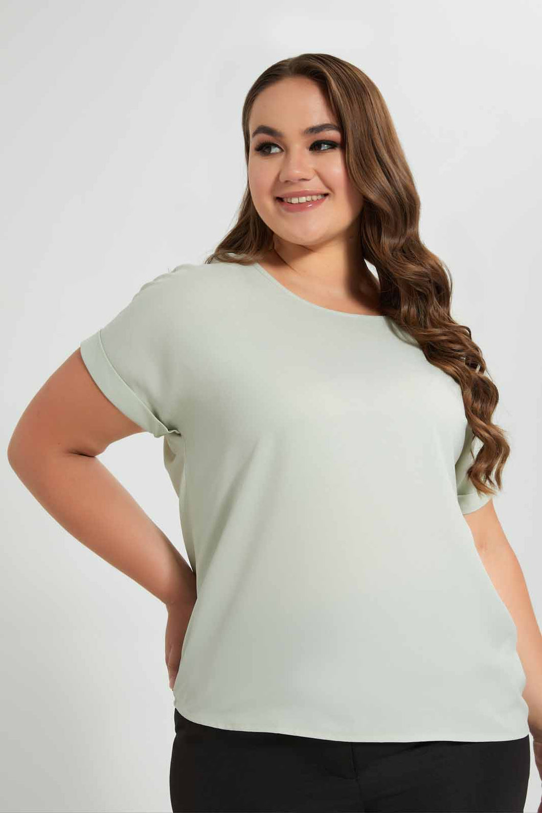 Redtag-Mint-Turn-Up-Sleeve-Blouse-Blouses-Women's-