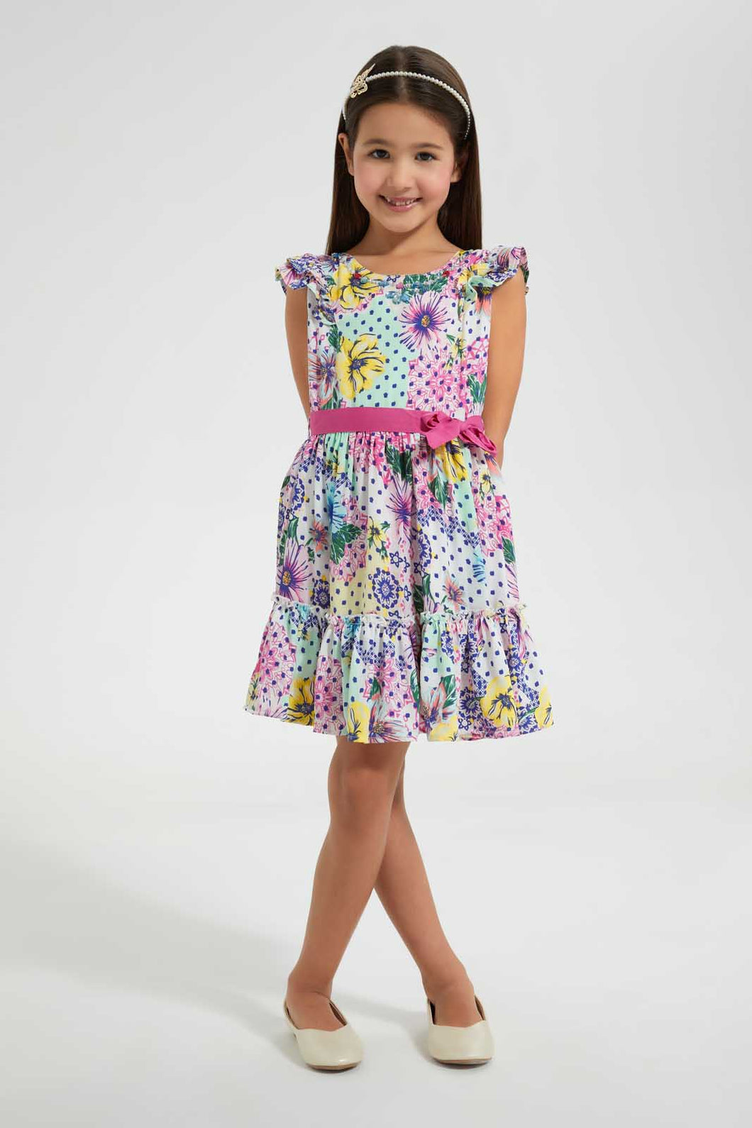 Redtag-Multi-Colored-Floral-Aop-Dress-Dresses-Girls-2 to 8 Years