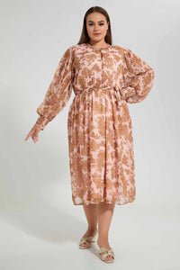 Redtag-Assorted-Printed-Midi-Length-Dress-With-Smocking-And-Belt-Dresses-Women's-