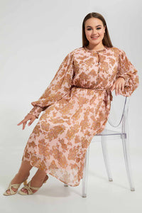 Redtag-Assorted-Printed-Midi-Length-Dress-With-Smocking-And-Belt-Dresses-Women's-