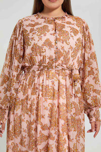 Redtag-Assorted-Printed-Midi-Length-Dress-With-Smocking-And-Belt-Dresses-Women's-