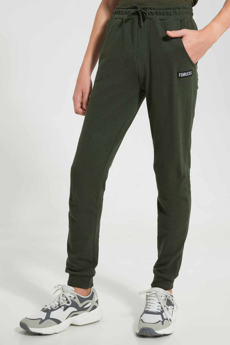 Redtag-Olive-Pique-Active-Pants-Joggers-Senior-Boys-9 to 14 Years