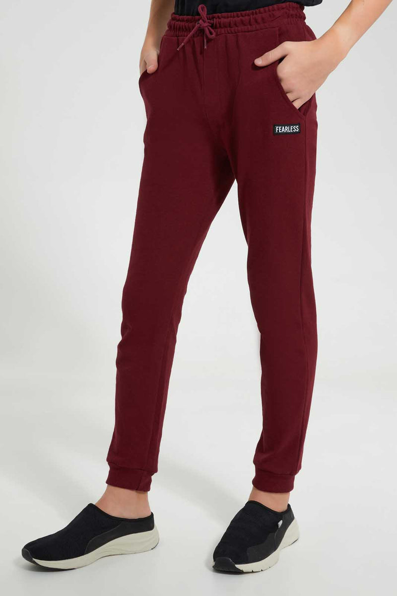 Redtag-Burgundy-Pique-Active-Pants-Joggers-Senior-Boys-9 to 14 Years