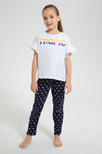 Load image into Gallery viewer, Redtag-White-Nightsuit-With-Applique-Work-Pyjama-Sets-Girls-2 to 8 Years
