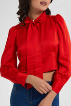 Load image into Gallery viewer, Redtag-Red-Neck-Bow-Long-Sleeve-Blouse-Long-Sleeve-Blouses-Women&#39;s-
