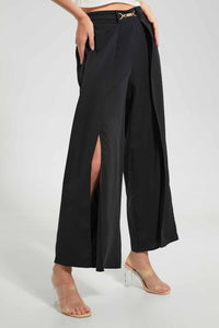 Redtag-Black-High-Wasit-Front-Tie-Up-Pants-Trousers-Women's-