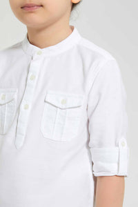 Redtag-White-Double-Pocket-Mandarin-Collar-Shirt-Casual-Shirts-Boys-2 to 8 Years