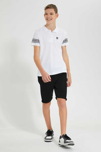 Redtag-Black-Pull-On-Short-Pull-On-Shorts-Senior-Boys-9 to 14 Years