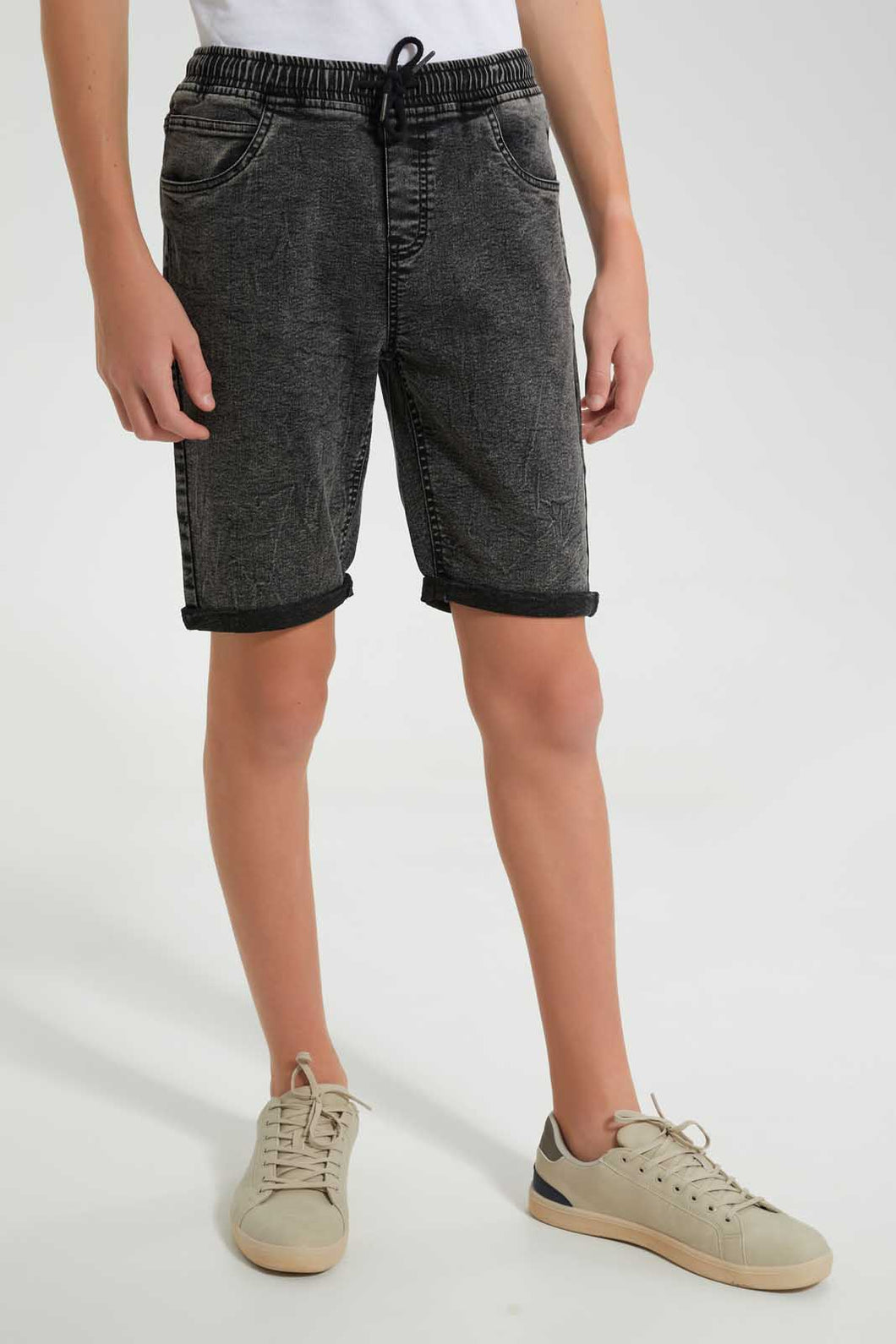 Redtag-Mid-Grey-Pull-On-Short-Pull-On-Shorts-Senior-Boys-9 to 14 Years