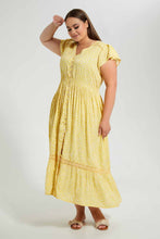 تنزيل الصورة على معرض الصور، Redtag-Yellow-Floral-Printed-Dress-Dresses-Women&#39;s-
