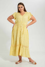 تنزيل الصورة على معرض الصور، Redtag-Yellow-Floral-Printed-Dress-Dresses-Women&#39;s-
