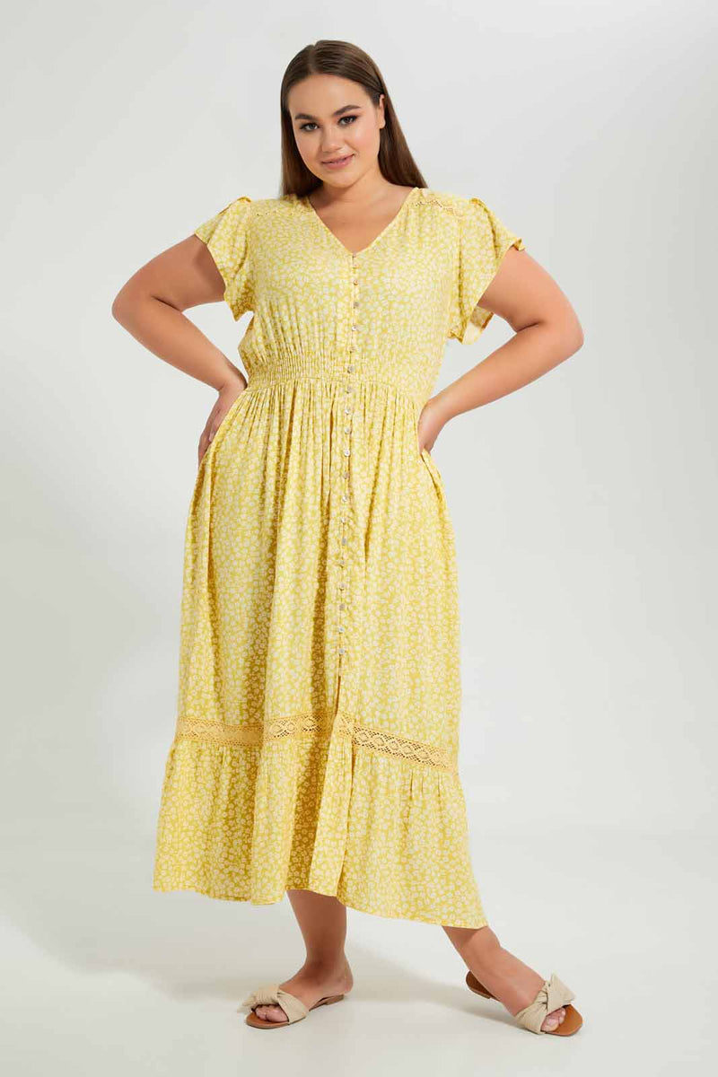 Redtag-Yellow-Floral-Printed-Dress-Dresses-Women's-