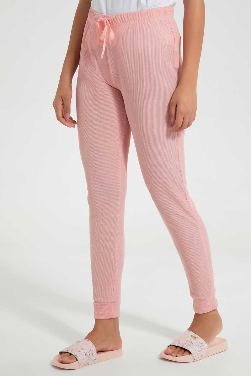 Redtag-Pale-Pink-Rib-Pyjama-Bottom-Leggings-Women's-