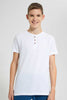 Redtag-White-Jacquard-Henley-Tshirt-Plain-T-Shirts-Senior-Boys-9 to 14 Years