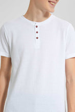 Load image into Gallery viewer, Redtag-White-Jacquard-Henley-Tshirt-Plain-T-Shirts-Senior-Boys-9 to 14 Years
