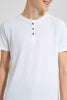 Redtag-White-Jacquard-Henley-Tshirt-Plain-T-Shirts-Senior-Boys-9 to 14 Years